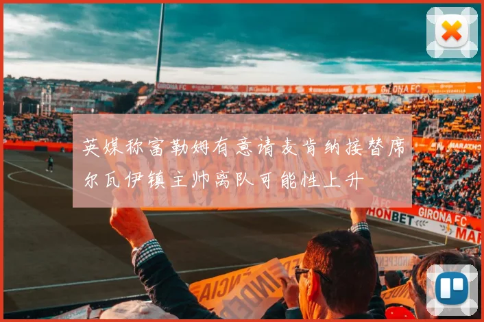 英媒称富勒姆有意请麦肯纳接替席尔瓦伊镇主帅离队可能性上升